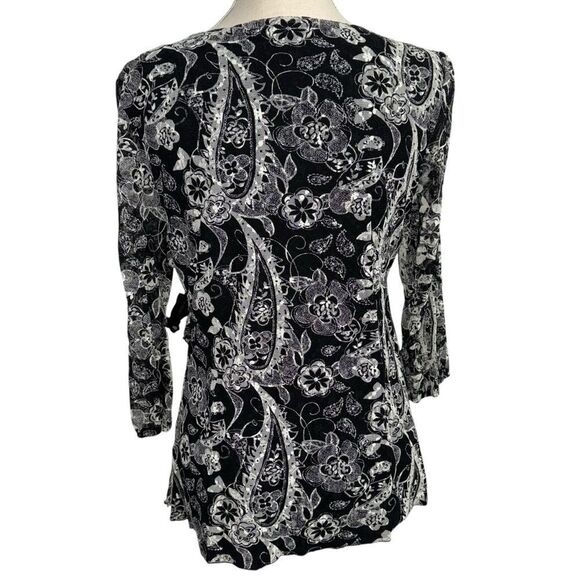 Style & Co Black and White Lace V Neck 3/3 quarter sleeve floral blouse size XL - Picture 5 of 10